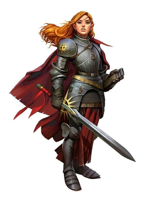 Female Half-Elf Paladin of Iomedae - Kyril - Pathfinder PFRPG DND D&D d20 fantasy Half Elf, Pathfinder Character, Female Armor, Heroic Fantasy, Female Knight, Dungeons And Dragons Characters, Fantasy Armor, Fantasy Warrior, Arte Fantasy