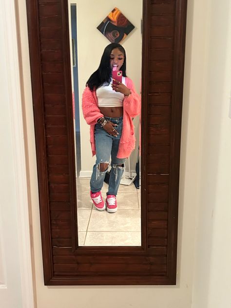 Cute Outfits For Interviews, Grad Bash Fits, Red Or Pink Outfits, Valentines Fits Baddie, Shien Clothes Outfits Fall, Pink And White Outfit Ideas Black Women, Bodysuit With Cardigan Outfit, Calm Cute Outfits, Dark Wash Jeans Outfit Black Women