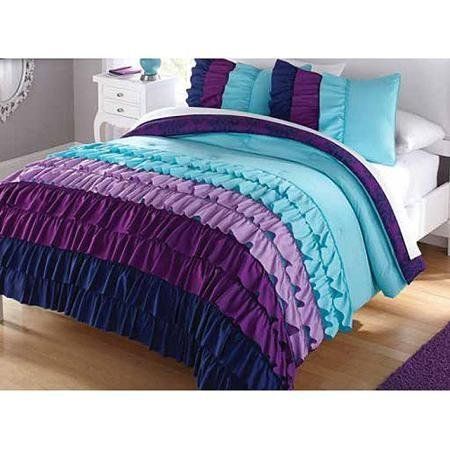 3pc Girl Teal Purple Ruffle Full Queen Comforter Set, http://www.amazon.com/dp/B00Z3GZRZ4/ref=cm_sw_r_pi_awdm_S8Xuwb0TKVPGM Purple And Teal Bedroom, Purple And Teal Bedding, Teal Bedding Sets, Teal Bedding, Teal Bedroom, Mermaid Room, Twin Comforter Sets, Purple And Teal, Ruffle Bedding