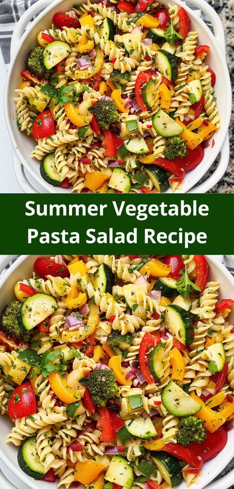 perfect side dish with our Summer Vegetable Pasta Salad. Summer Vegetable Salad Recipes, Pasta Salad With Veggies Recipes, Pasta And Veggie Salad, Vegetable Noodle Salad, Light Dinner Sides, Light Fresh Side Dishes, Summer Veggie Salad Recipes, Summer Salad Pasta, Veg Pasta Salad Recipes