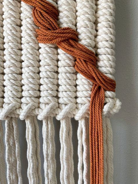 Copper & White Macrame Wall Hanging Japandi Wall Art Long - Etsy White Macrame Wall Hanging, Japandi Wall, Japandi Wall Art, Fiber Wall Art, Knots Tutorial, Texture Wall, Woven Wall Art, Art Tapestry, Macrame Wall Art