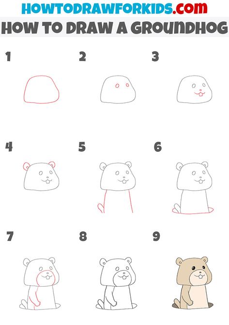 How To Draw A Groundhog For Kids, Groundhog Drawings, Groundhog Directed Drawing, How To Draw A Groundhog, Groundhog Drawing Easy, Groundhog Drawing, Groundhog Pictures, Direct Drawing, Drawing Kindergarten