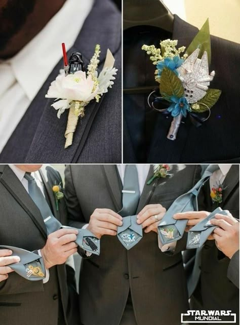 Star Wars Wedding Ideas, Star Wars Wedding Theme, Nerd Wedding, Nerdy Wedding, Button Holes Wedding, Disney Wedding Theme, Geek Wedding, Star Wars Wedding, Harry Potter Wedding