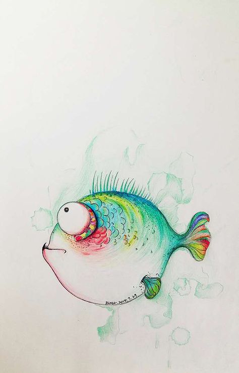 Watercolor And Pen Art Animals, Silly Watercolor Paintings, Whimsical Fish Art, Funny Watercolor, Whimsical Fish, Whimsical Art Paintings, Watercolor Beginner, Watercolor Fish, Watercolor Paintings For Beginners