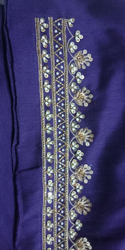 Aari Work Dupatta, V Neck Embroidery Designs Handwork, Khatali Work Blouse Designs New, Khatli Work Blouse Design New 2024, Aari Borders Design, Aari Work Saree Border Designs, Border Aari Work Designs, Aari Work Border Designs, Latest Hand Work Suit Design