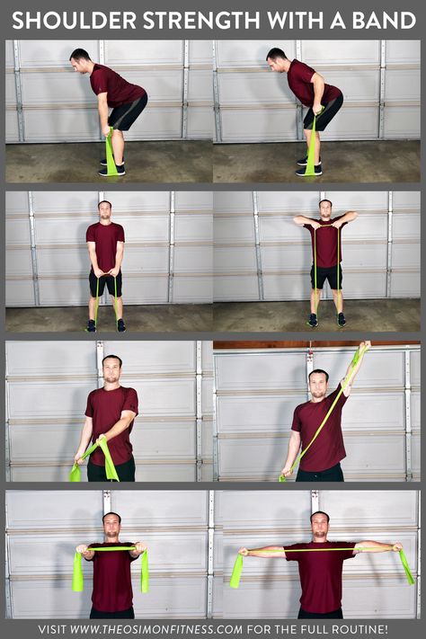 If you do not have a shoulder strength routine, try this easy resistance band workout for beginners.  This resistance band routine is helpful because it activates muscles for posture and back support. If you suffer from chronic shoulder pain, shoulder stiffness or tightness, this routine will be helpful for you. Shoulder Workout With Bands, Shoulder Band Exercises, Shoulder Workout With Resistance Bands, Shoulder Exercises With Resistance Bands, Resistance Band Shoulder Exercises, Resistance Band Shoulder Workout, Shoulder Band Workout, Resistance Band Exercises For Shoulders, Arm Workout With Resistance Bands