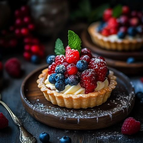 Fruit Tart Photography, Tarts Recipe Dessert, Fruit Tartlets Recipe, Fruit Tarts Recipe, Custard Tartlets, Fruit Tart Recipe Mini, 27th Birthday Party, Fruit Flan, Fruit Tartlets