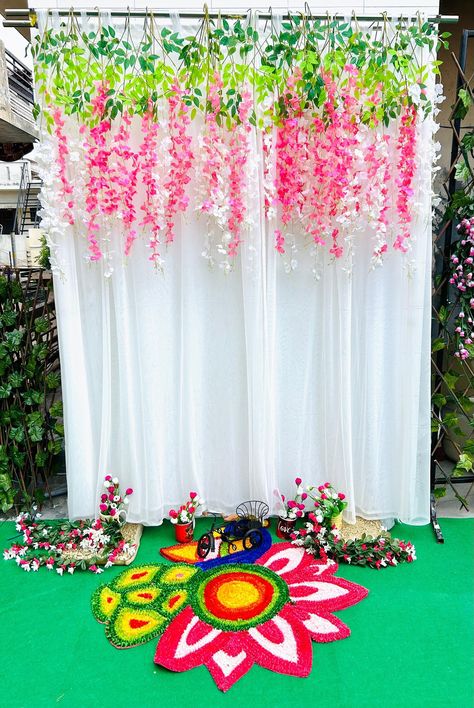 🎉 **Flower Hanger with Curtain** 🎉 Celebrate Ganesh Chaturthi, Janmashtami, Durga Pooja, Haldi, Mehendi, Guruji Satsang, and other special occasions with our beautiful flower hanger curtains! 🌺 These vibrant flower hangers provide the perfect backdrop for Ganpati ji and Haldi ceremonies, and can also be used to decorate windows and doors for a lively atmosphere. Our new range of curtains is designed to make your event decorations even more stunning. **Features:** - **Size:** Curtain: 7×5... Durga Pooja, Curtain Decoration, Ganpati Ji, Goddess Decor, Event Decorations, Haldi Ceremony, Ganesh Chaturthi, Vibrant Flower, Curtain Decor