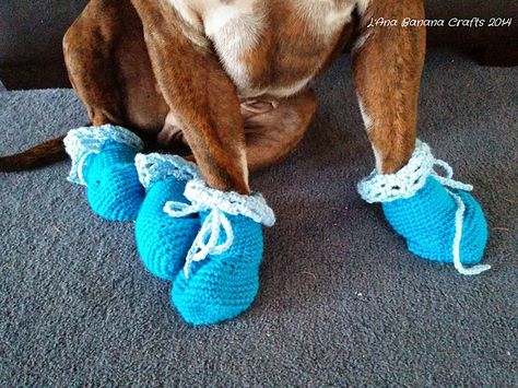 Cute, smart, fancy DIY ideas and projeccts to have some fun Crochet Dog Booties Free Pattern, Dog Booties Pattern, Crochet Dog Booties, Doggie Sweaters, Doggie Clothes, Crocheted Dog, Crochet Dog Clothes, Dog Slippers, Crochet Pet