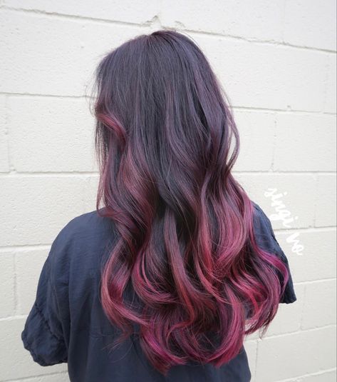 Berry Balayage, Colored Balayage, Subtle Hair Color, Berry Hair, Violet Hair Colors, Dyed Hair Ombre, Hair Color Mahogany, Pink Ombre Hair, Magenta Hair