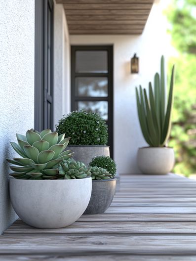 20 Small Front Porch Ideas Front Door Plants Pots Entrance House, Small Patio Planter Ideas, Small Front Porch Chairs Ideas, Pot Plants Outdoor Patio, Front Porch Chairs Ideas, Decorated Porches, Front Porch Landscaping, Front Yard Planters, Veranda Ideas