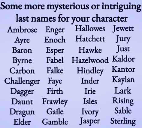 Some more intriguing, cool, or unique last names for your characters in your writing or general OCs. #writing Southern Surnames, Prompts Dialogue, Last Names For Characters, Unique Last Names, Comics Sketch, Character Writing, Writing Inspiration Tips, Writing Plot, Best Character Names