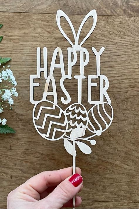 Easter Toppers, Easter Cake Toppers, Copper Wood, Laser Cut Wood Crafts, Wooden Cake, Silver Wood, Food Graphic Design, Easter Cakes, Gold Wood