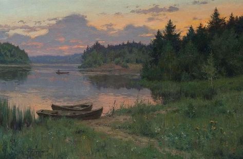 Stanislav Brusilov, Russian Landscape, Oil Painting Nature, Russian Painting, Lake Painting, Light Shadow, Landscape Art Painting, Russian Art, Classical Art