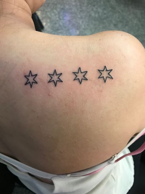 Chicago Cubs Tattoo For Women, Chicago Inspired Tattoos, Chicago Stars Tattoo, Chicago Tattoo Ideas, Chicago Flag Tattoo, Small Moon Tattoos, Skyline Tattoo, Small Star Tattoos, Chicago Tattoo