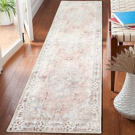 Amazon.com: MUJOO Non Slip Boho Pink Runner Rug, Machine Washable for Hallways Entryway Kitchen Bathroom Bedside Retro Soft Low-Pile 2'x6' Blossom : Home & Kitchen Bedroom Runner Rug, Boho Hallway, Runner Rug Bedroom, Long Hallway Runner, Boho Runner Rug, Bathroom Runner Rug, Laundry Room Rugs, Indoor Mat, Bedside Rug