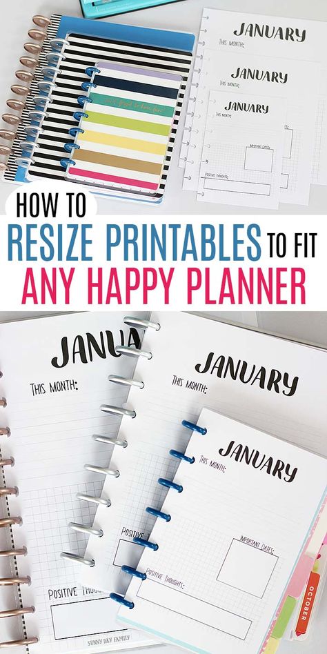 Resize any printable to fit a Classic Happy Planner, Mini Happy Planner, or any custom size with this super simple trick! Customizing your Happy Planner with printables has never been easier. #happyplanner #planner #printables #plannerpages #plannerorganization Organize Printables, Happy Planner Free Printable, Printables Planner, Happy Planner Printables, To Do Planner, Happy Planner Layout, Planner Tips, Printable Planner Pages, Mini Happy Planner