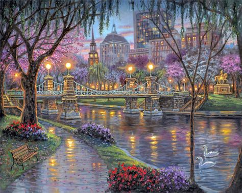 Boston Public Garden, Popular Diy, Shining Light, Mosaic Pictures, City Painting, Public Garden, Crafts With Pictures, Step By Step Painting, City Landscape