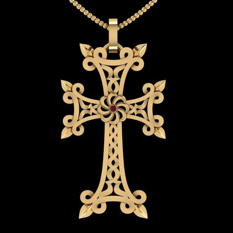 ARMENIAN TRADITIONAL CROSS WITH DELICATE DETAILS - RED RUBY IN THE CENTRE Cross Rib Tattoos, Armenian Ornaments, Armenian Cross, Diamond Jewlery, Armenian Alphabet, Ethiopian Jewelry, Armenian Culture, Cross Tattoo For Men, Mens Jewellery