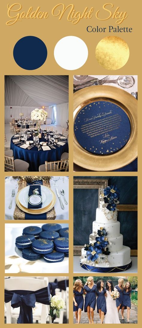 Blue And Gold Wedding, Wedding Cake Navy, Navy Blue And Gold Wedding, Blue Gold Wedding, Gold Wedding Colors, Gold Color Palettes, Wedding Cakes Blue, Gold Color Scheme, Gold Wedding Cake