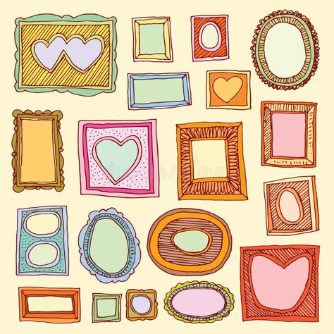 Picture Frame Doodles Hand Drawn, Illustrated Picture Frames, Picture Frames Illustration, Drawn Picture Frames, Picture Frame Drawing Ideas, Cute Frame Drawing, Picture Frame Doodle, Photo Border Design, Frame Illustration Design