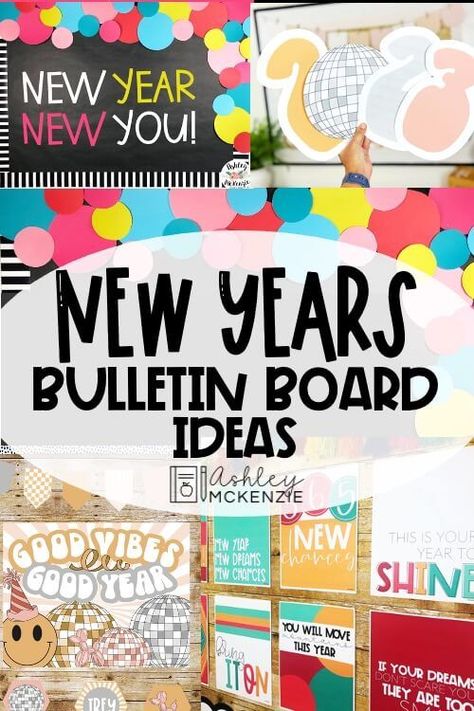 Fresh and Easy New Year Bulletin Board Ideas to Make Your Classroom Sparkle New Year’s Resolution Bulletin Board, New Year New You Bulletin Board, Happy New Year Bulletin Board Ideas, Happy Holidays Bulletin Board, January Bulletin Board For Toddlers, New Year Board Decorations For School, New Year Bulletin Boards For School, Modern Greenery Classroom, New Years Bulletin Boards For School