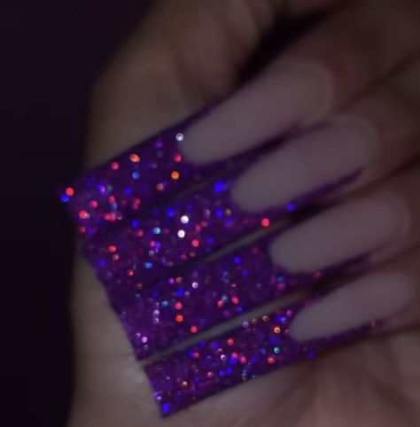 Purple Sparkly Nails, Purple Glitter Nails, Long Square Nails, Purple Acrylic Nails, Glow Nails, Simple Acrylic Nails, Long Acrylic Nails Coffin, Long Square Acrylic Nails, Bling Acrylic Nails