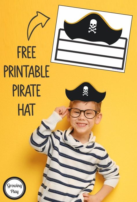 Free pirate hat printable Pirate Hat Pattern, Printable Pirate Hat, Pirate Birthday Games, Pirate Hat Template, Pirate Hat Crafts, Pirate Party Games, Kids Pirate Party, Hat Printable, Pirate Props