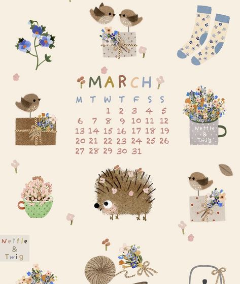 March Illustration, Iphone Calendar, Printable Calendar Pages, Calendar Background, Spring Illustration, Diy Calendar, Little Doodles, Calendar Pages, Spring Vibes