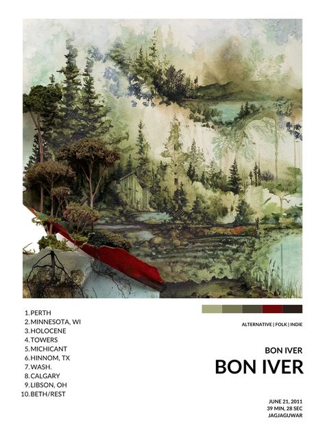 Bon Iver Album Cover, Bon Iver Poster, Apartment Posters, Concert Poster Art, Album Posters, Dorm Posters, Bon Iver, Magazine Layout Design, Concert Poster