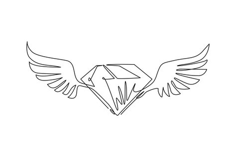 Single continuous line drawing winged diamond for jewelry, royalty, boutique, hotel, heraldic and fashion. Wings and diamond shapes symbol. Dynamic one line draw graphic design vector illustration Diamond Line Art, Graphic Design Vector, Continuous Line Drawing, Continuous Line, Tshirt Art, Design Vector, Line Drawing, Boutique Hotel, Diamond Shapes