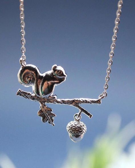 Squirrel Jewelry, Squirrel Necklace, Necklace Drawing, Squirrel Gift, Nut House, Squirrel Girl, Necklace Locket, Branch Necklace, Pendant Necklace Simple