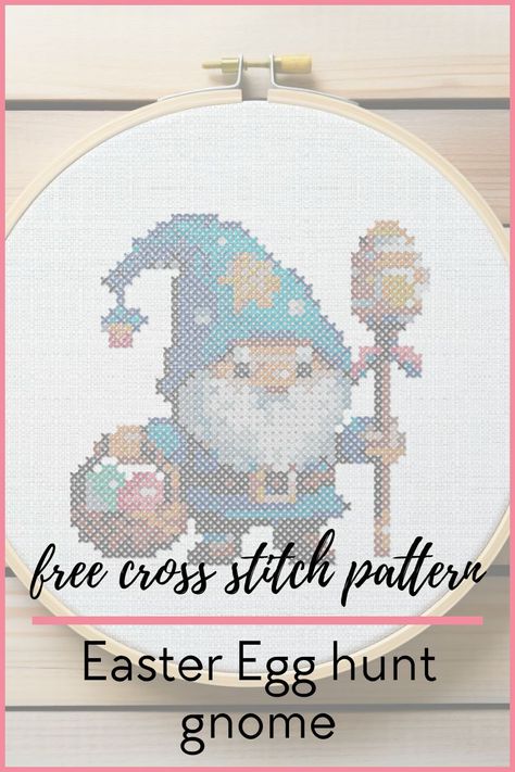 Easter Egg hunt gnome (free cross stitch pattern) - Craft with Cartwright Free Easter Cross Stitch Patterns, Easter Cross Stitch Patterns Free, Easter Cross Stitch Patterns, Free Cross Stitch Pattern, Unique Cross Stitch, Cross Stitch Tutorial, Custom Cross, Cross Stitch Supplies, Easter Cross