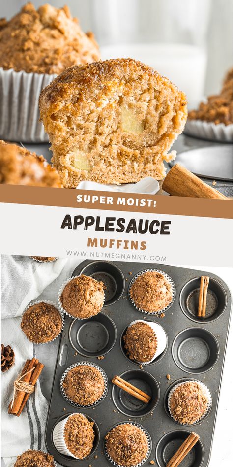 These applesauce muffins make a moist and healthy muffin by using applesauce, fresh apples, sweet brown sugar, and warm spices. Brown Sugar Muffins, Low Sugar Muffins, Apple Muffins Healthy, Healthy Muffin, Applesauce Muffins, Low Fat Snacks, Friends Recipes, Pumpkin Cream Cheese Muffins, Sweet Potato Muffins