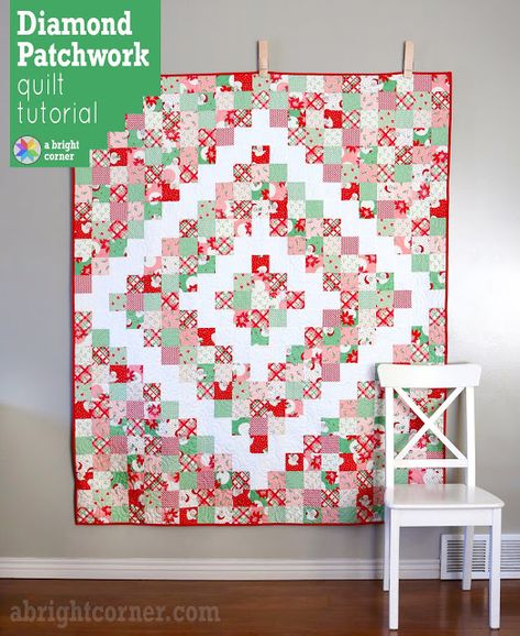 Diamond Patchwork quilt tutorial from Andy of A Bright Corner Fair Isle Quilt Pattern, Swell Christmas, Modern Christmas Quilt, Christmas Quilt Blocks, Christmas Quilting, Christmas Quilt Patterns, Fat Quarter Quilt, Quilt Care, Scrap Quilt Patterns