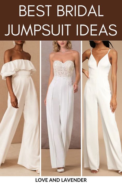 White Wedding Jumpsuit Brides, Wedding Jumpsuit The Bride, White Wedding Jumpsuit, Best Jumpsuits, Jumpsuit Ideas, Jumpsuit Outfit Wedding, Wedding Jumpsuits, White Jumpsuit Wedding, White Jumpsuits