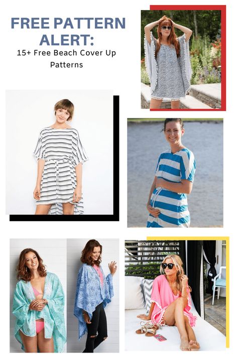 https://www.onthecuttingfloor.com/free-pattern-alert-15-free-beach-cover-up-patterns/ Cover Up Pattern, Beach Coverup Pattern, Floor Printable, Kimono Swim Cover Up, Kimono Beach Cover Up, Plus Size Sewing Patterns, Plus Size Sewing, Modern Sewing Patterns, Hooded Poncho