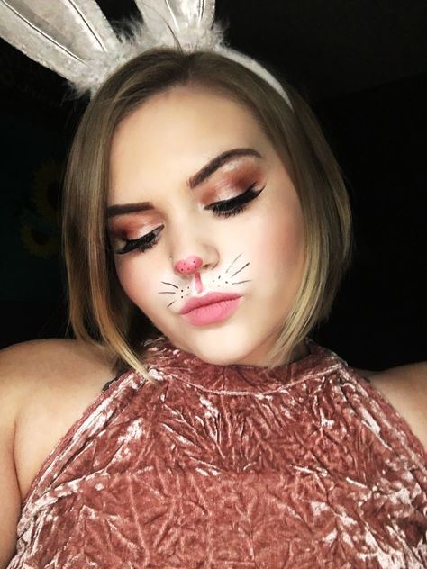 Bunny Makeup Halloween Bunny Face Paint For Women, Bunny Rabbit Makeup, White Rabbit Makeup Simple, Easy Bunny Makeup Halloween, Rabbit Face Makeup, Bunny Make Up Halloween, Cute Bunny Makeup Halloween, Simple Bunny Makeup, Bunny Nose Makeup