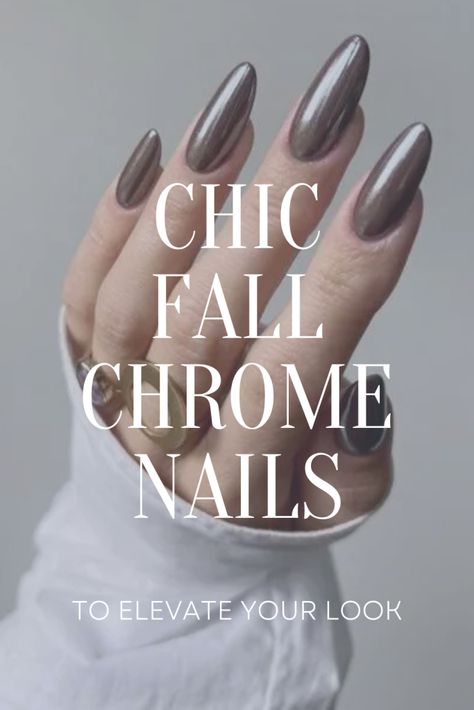 Brown Nail With Chrome, Dark Chrome Nails Designs, Coffee Chrome Nails, Chrome Nails For Fall, Brown Chrome Nails Designs, Green Glazed Nails, Chrome Fall Nails 2024, Taupe Chrome Nails, Light Brown Chrome Nails