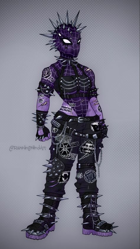 Spider Punk Suit Design, Spider Goth Spidersona, Spidersona Outfit Ideas, Spidersona Name Ideas, Spidersona Art Oc, Goth Spidersona, Spidersona Cosplay, Spidersona Suit, Spidersona Oc Male