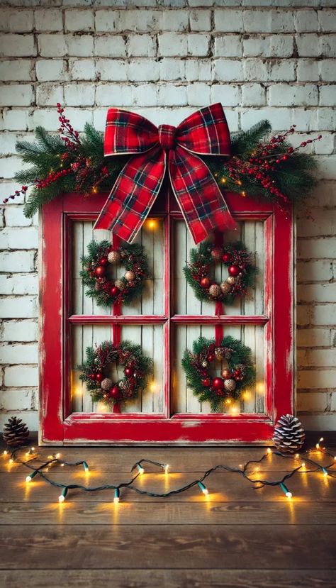 Old Window Christmas Ideas, Frame Decorating Ideas, Window Frame Decor, Old Window Frames, Old Window Frame, Window Crafts, Charming Home, Decor Elements, Window Frames