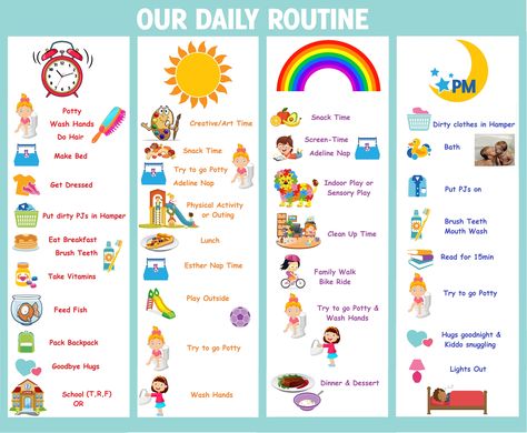 Schedule Life Daily Routines, Daily Routine Chart For Kids At Home, Toddler Night Time Routine Chart, Morning Routine Chart For Toddlers, Toddler Routine Chart Visual Schedules, Daily Rythyms, Daily Ruteen, Evening Routine For Kids, Toddler Schedule At Home Daily Routines