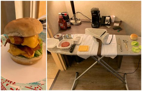 Chef creates quarantine dishes on a hotel room iron - Lonely Planet Hotel Room Cooking, Fry Fish, Cook Eggs, Hotel Hacks, Kebabs On The Grill, Bacon Sandwich, Caramelized Bananas, Oreo Recipes, Steamed Vegetables