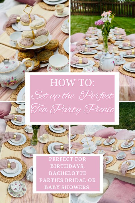 How To Set A Tea Party Table, Tea Party Table Set Up, Tea Party Set Up, Picnic At Home, Tea Party At Home, Picnic Tea Party, Tea Party Picnic, Outdoor Tea Parties, Elegant Tea Party