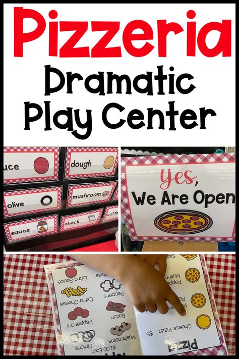 Let the creativity flow with dramatic play centers. Create a fun and engaging pizzeria for your students. Watch your students as they engage academically using reading writing and math skills in this pizza parlor center. Pizza Parlor Dramatic Play Center Ideas, Pizzeria Dramatic Play Preschool, Pizzeria Dramatic Play, Pizza Parlor Dramatic Play, Pizza Dramatic Play, Pizza Shop Dramatic Play, Preschool Pizza, Guided Math Kindergarten, Dramatic Play Centers Preschool