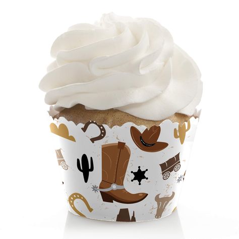 Cowboy Cupcakes, Cowboy Party Decorations, Cowboy Theme Party, Cupcake Supplies, Cupcake Wraps, Easy Party Decorations, Wild West Cowboys, Western Birthday, Rodeo Birthday