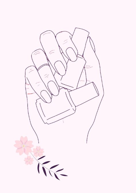 Nail Canvas Art, Nail Sketch Drawing, Nail Salon Drawing, Nail Drawing Logo, Nail Illustration Logo, Nail Artist Illustration, Nails Drawing Sketch, Manicure Drawing, Continous Line Drawing