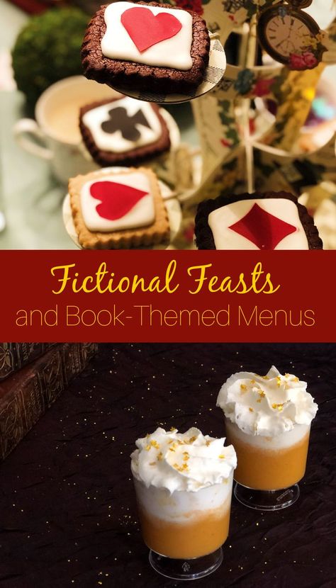 Creating dishes and menus inspired by your favorite books. Shakespeare Party Food, Themes For Tea Parties, Food From Books Literature, Book Inspired Birthday Party, Book Party Food Ideas, Shakespeare Themed Party Food, Food Inspired By Books, Book Theme Snacks, Book Dinner Party