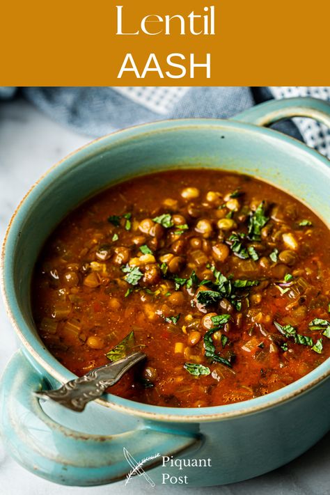 Cozy up by the fireplace with a warm bowl of Lentil Aash. Aash can be described as the ultimate Persian comfort food due to its hearty nature and rich flavor. Aash Persian Soup, Persian Style Tomato And Lentil Soup, Persian Lentil Soup, Persian Lentils, Puy Lentil Recipes, Persian Food Recipes, Tomato Lentil Soup, Bunny Food, Unique Ingredients