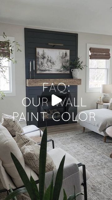 Rachel | DIY & Design on Instagram: "If I had a nickel for every time I get asked this question, I'd retire my husband 😅 IMO Windfresh White is the perfect neutral paint color. It's a very soft white with a tint of beige in it. Against the simply white trim, the iron ore doors and accent walls it is the perfect trio! Ways to shop: 🖤 Comment shop, and I'll send you a link to shop these spaces. 🖤 Shop my Amazon store link in bio. ........................... #faq #paintcolors #interiorpainting #interiorpaint #interiordesignideas #interdesign #sherwinwilliams #diyhome #diyinspiration #amazon #founditonamazon" Windfresh White Sherwin Williams Walls, Iron Ore Sherwin Williams Fireplace, Iron Ore Accent Wall Living Room, Iron Ore Doors, Simply White Trim, Windfresh White, Perfect Neutral Paint Color, Home Wall Colour, Farmhouse Paint Colors